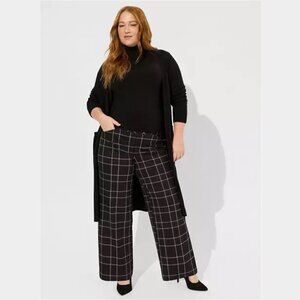 Torrid - Pull On Pixie Wide Leg Studio Luxe Ponte Pant in Glen Plaid Charcoal‌